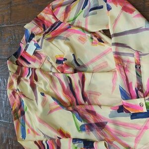 ANTHRO I Watercolor Camille Surplice Drape Wrap Blouse Top by HD in Paris, 0